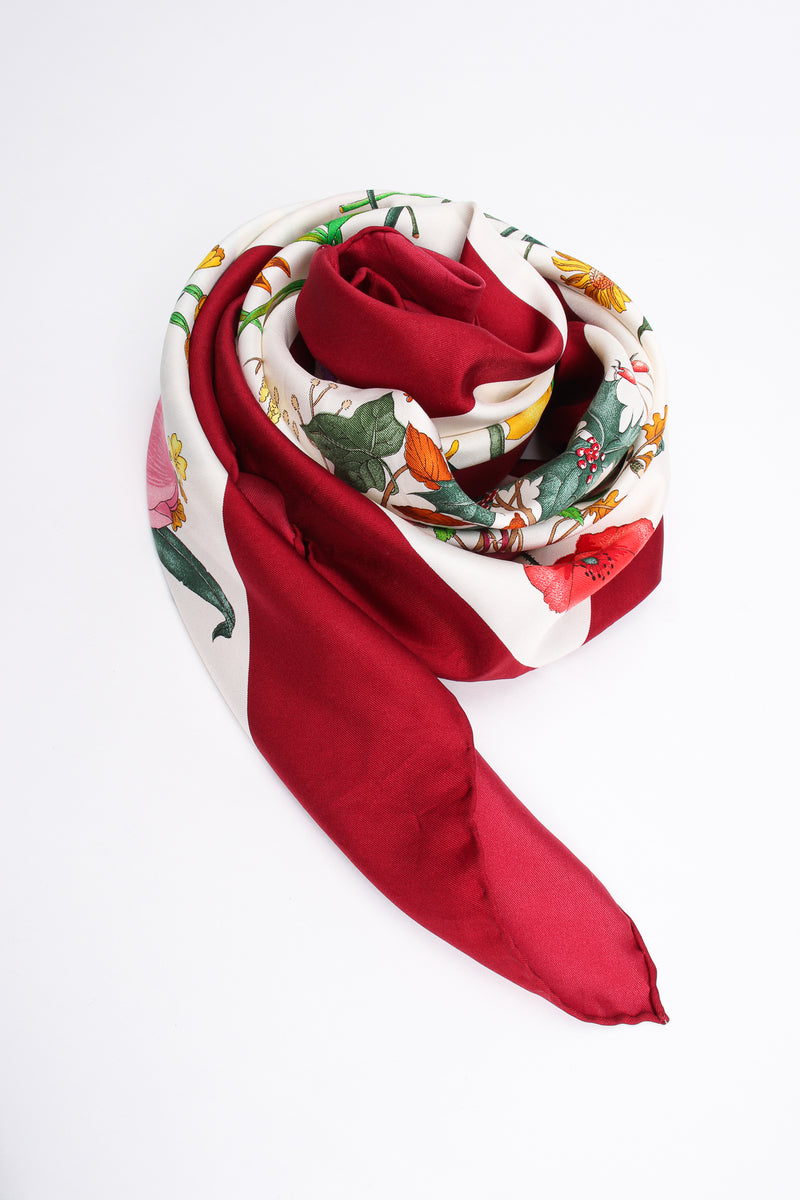 Vintage Gucci V.Accornero Burgundy Flora Scarf roll at Recess Los Angeles