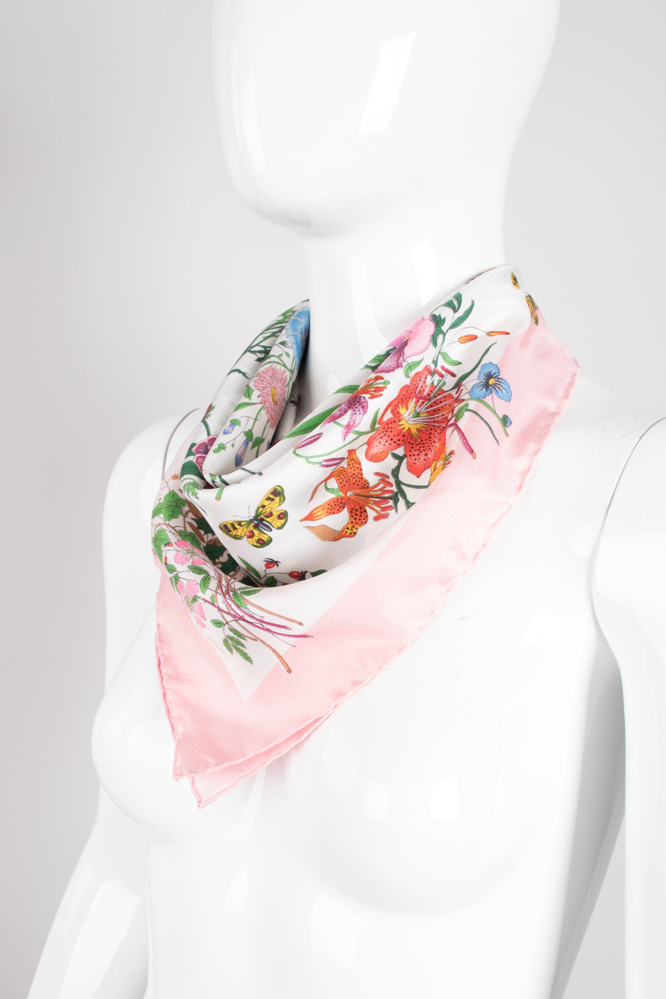 Gucci Medium Silk Twill Pink Flora Scarf