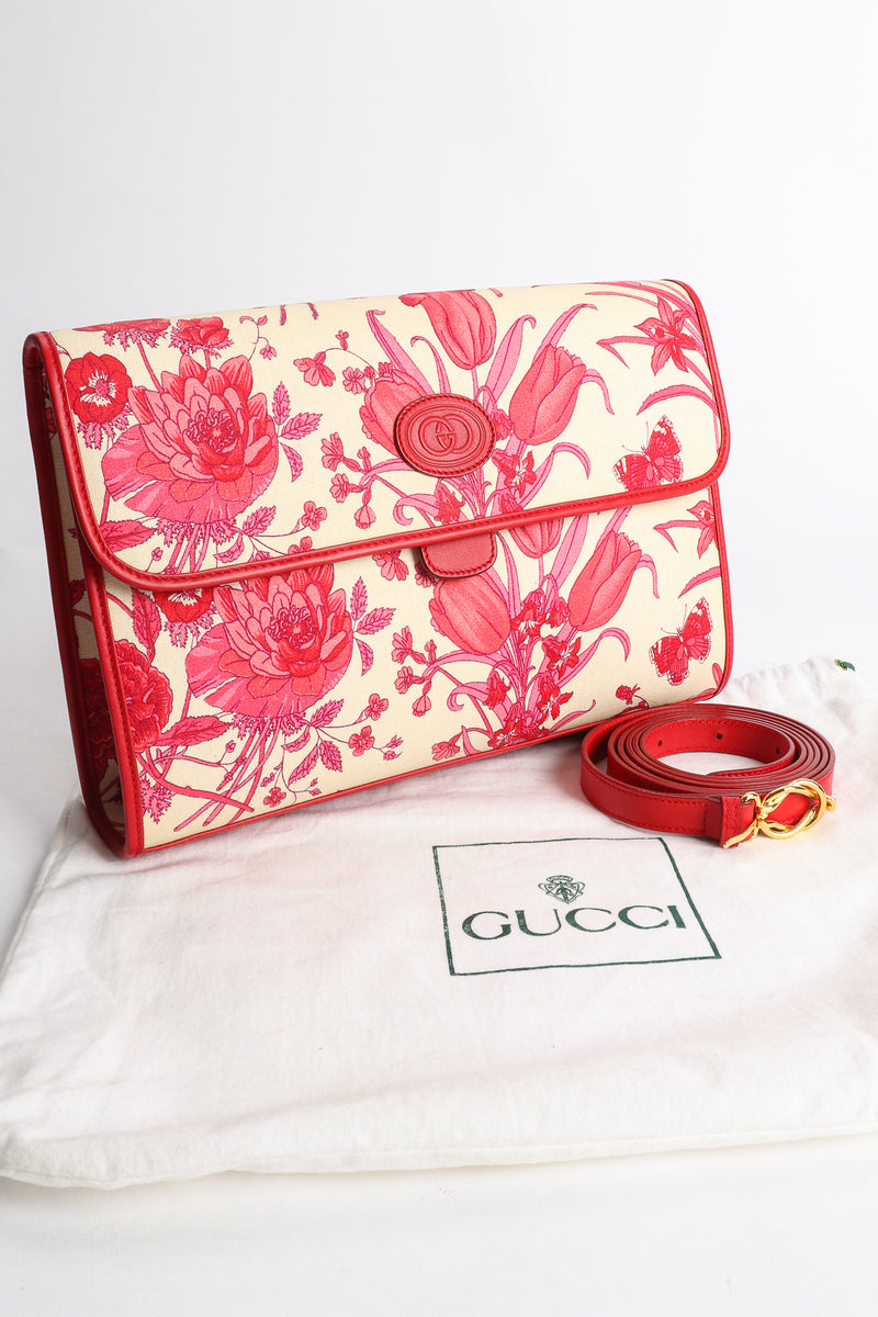 Vintage Gucci Red Flora Convertible Clutch bag with dust bag at Recess Los Angeles