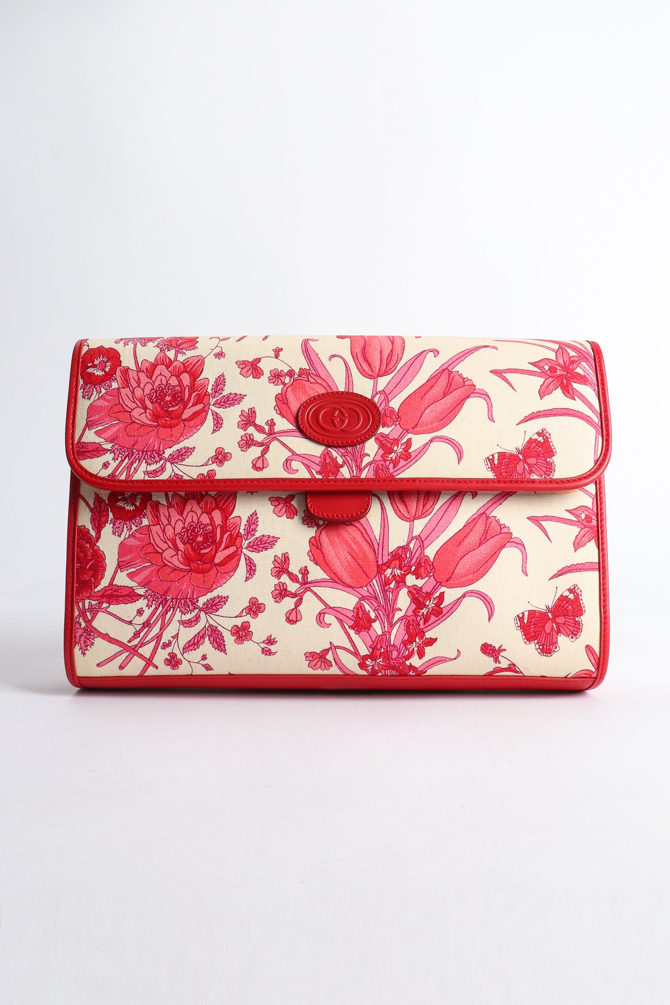 Vintage Gucci Red Flora Convertible Clutch Bag Front at Recess Los Angeles