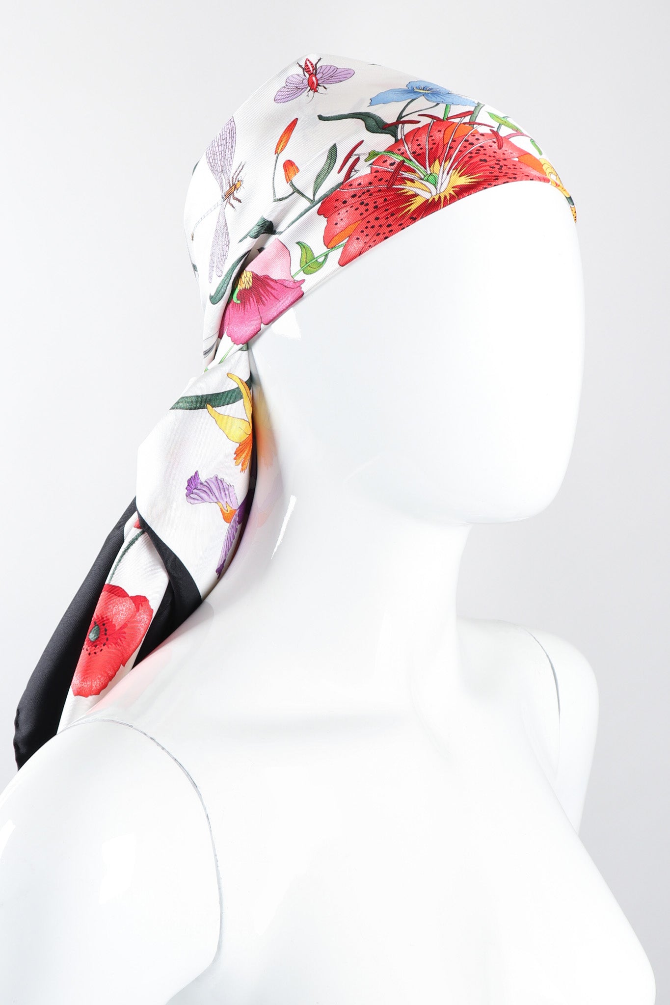 Recess Los Angeles Vintage Gucci Vittorio Accornero Black Flora Lily Spring Blossom Scarf