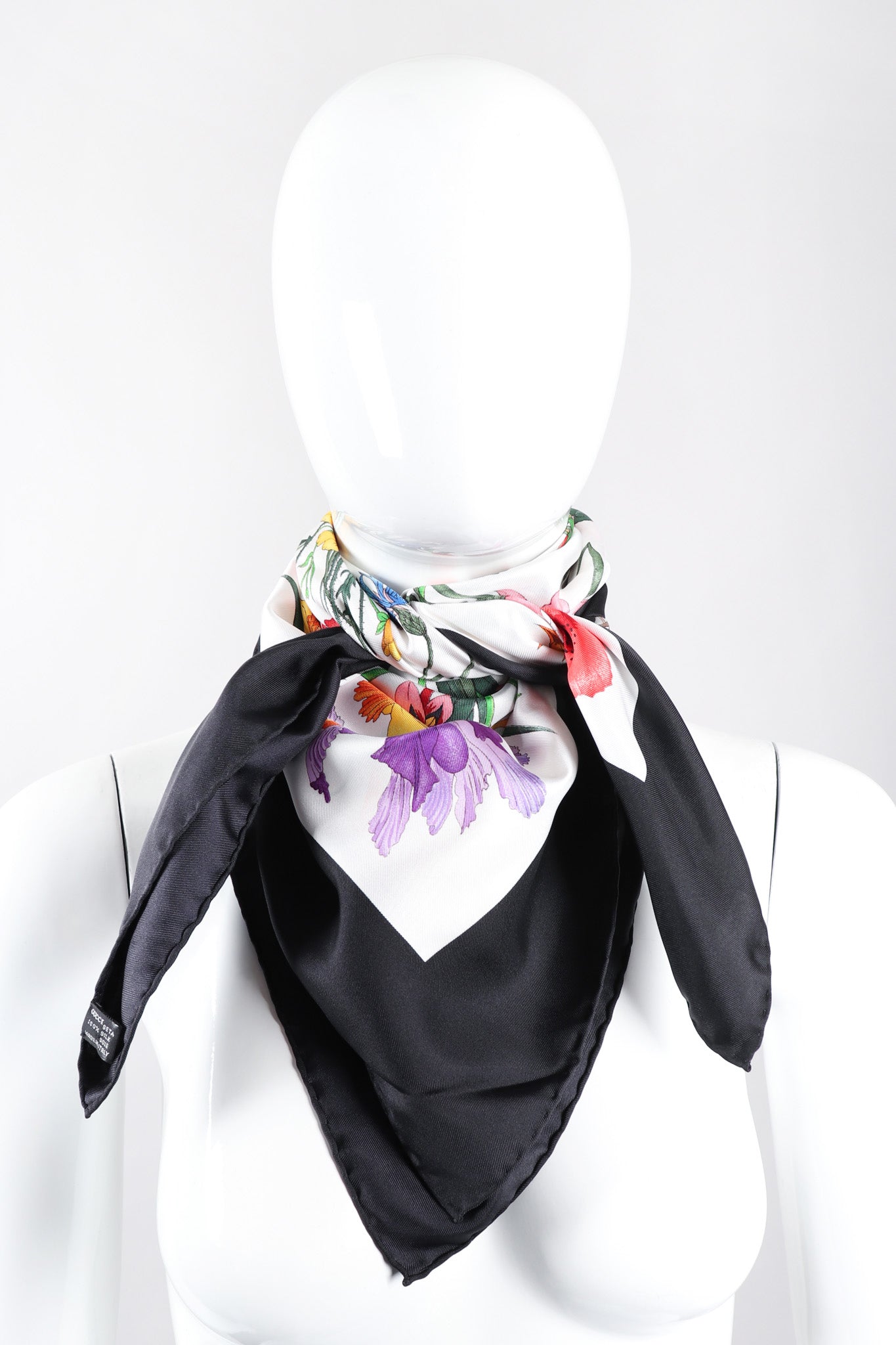 Recess Los Angeles Vintage Gucci Vittorio Accornero Black Flora Lily Spring Blossom Scarf