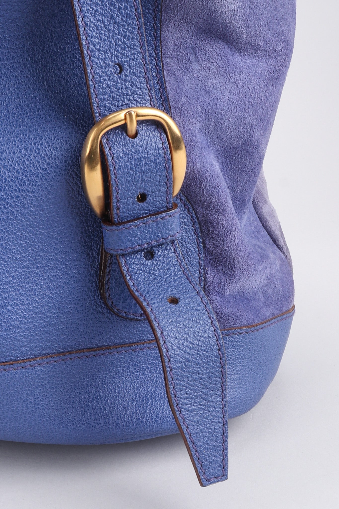 Recess Los Angeles Vintage Gucci Periwinkle Suede Bamboo Bucket Backpack