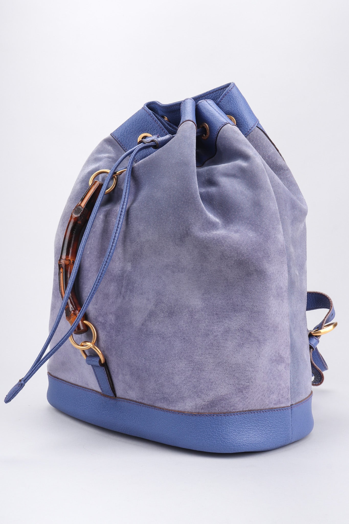 Recess Los Angeles Vintage Gucci Periwinkle Suede Bamboo Bucket Backpack