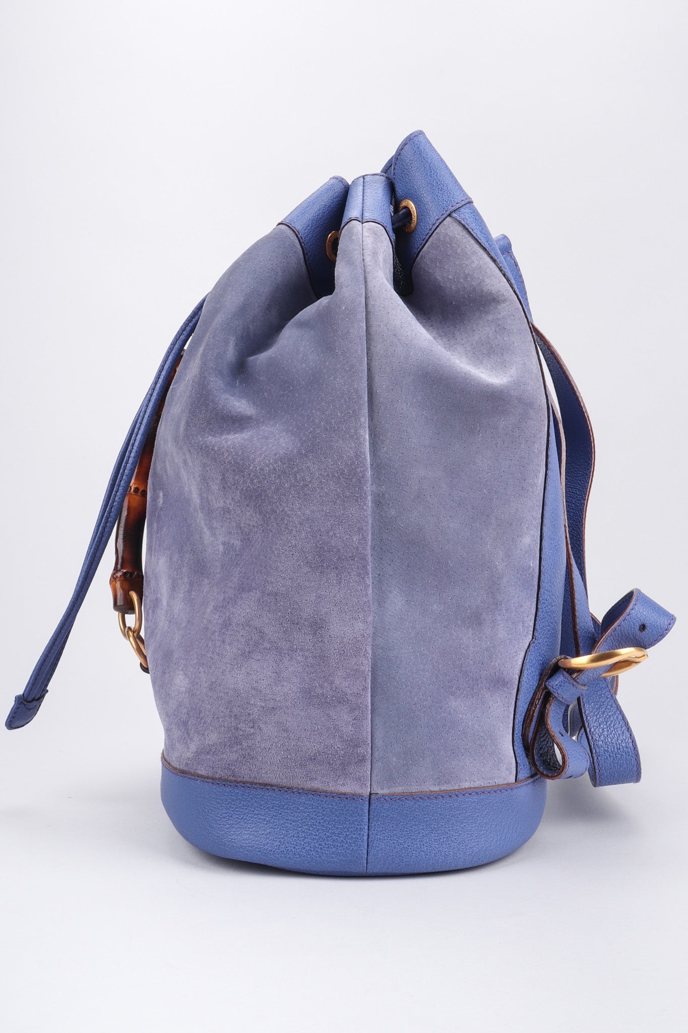 Recess Los Angeles Vintage Gucci Periwinkle Suede Bamboo Bucket Backpack