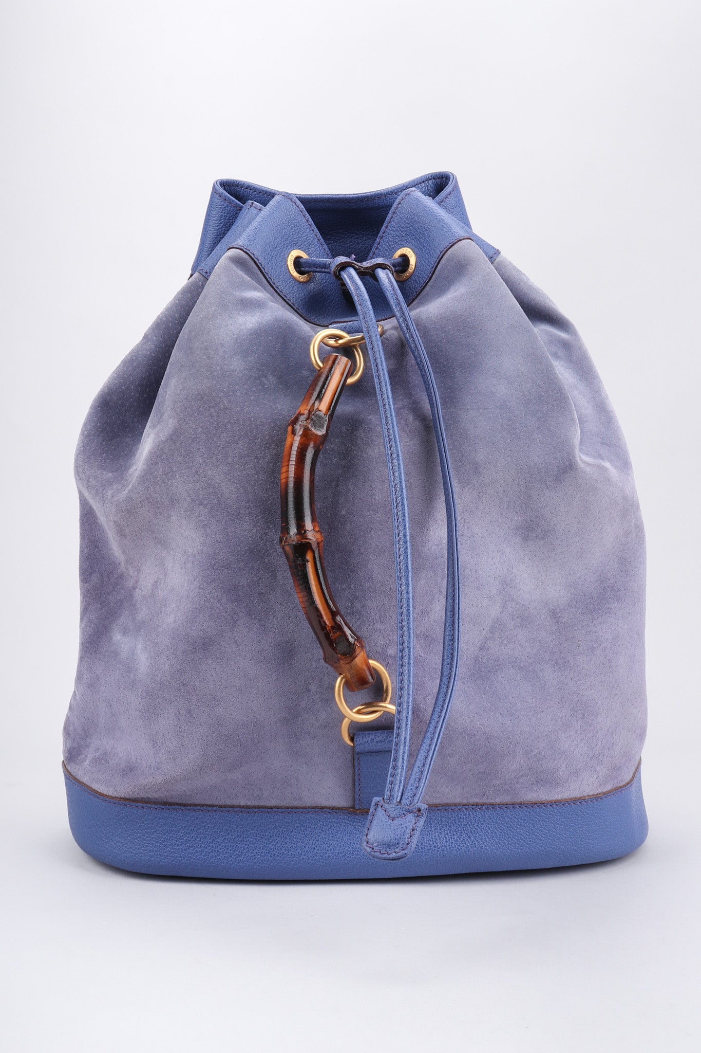 Recess Los Angeles Vintage Gucci Periwinkle Suede Bamboo Bucket Backpack