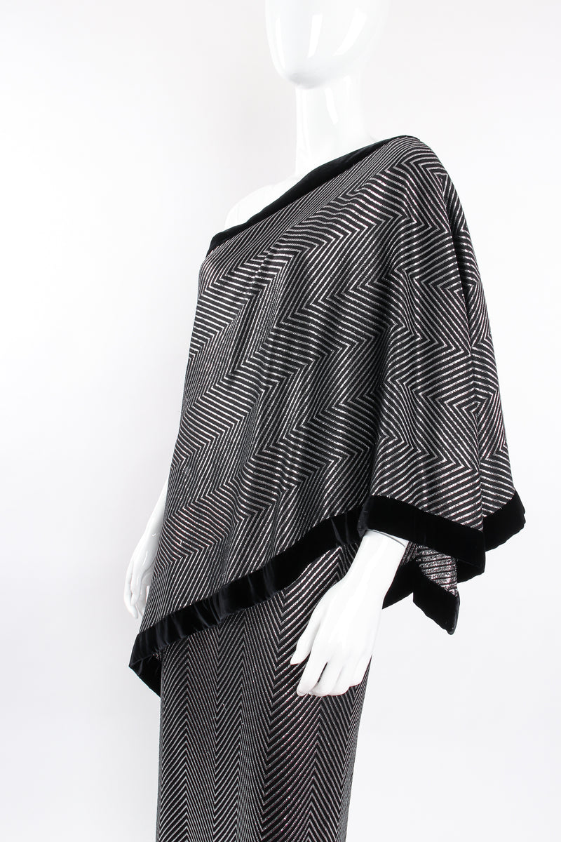 Vintage Gucci Metallic Silver Stripe Sari Shawl Dress on mannequin crop at Recess Los Angeles