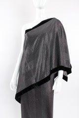 Vintage Gucci Metallic Silver Stripe Sari Shawl Dress on mannequin crop at Recess Los Angeles