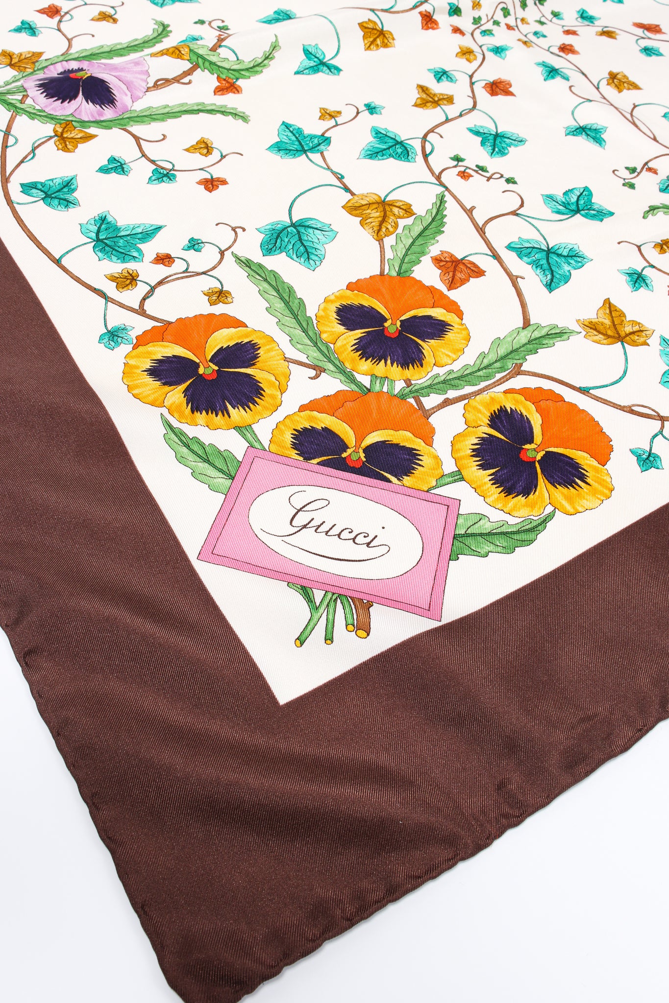 Vintage Gucci V. Accornero Floral Pansy Scarf signature at Recess Los Angeles