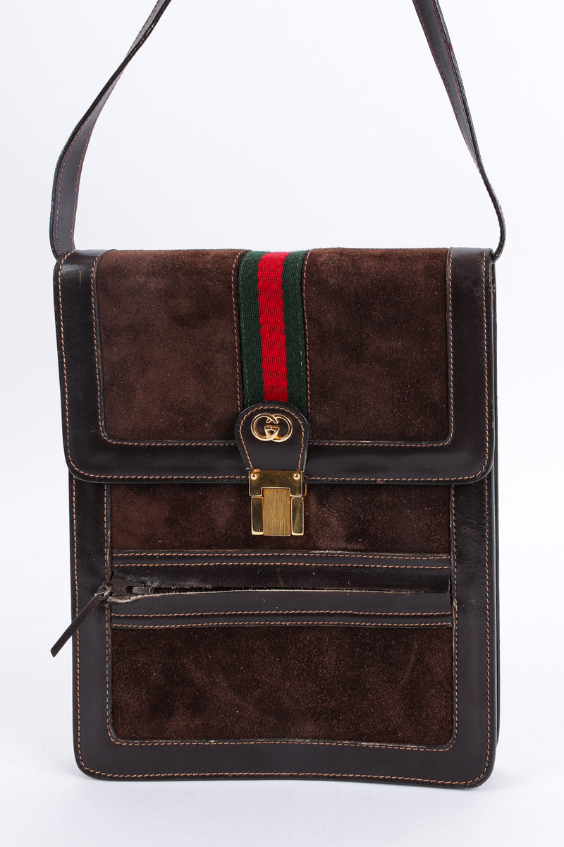 Vintage Gucci 1970s Suede Leather Shoulder Satchel front close @ Recess LA