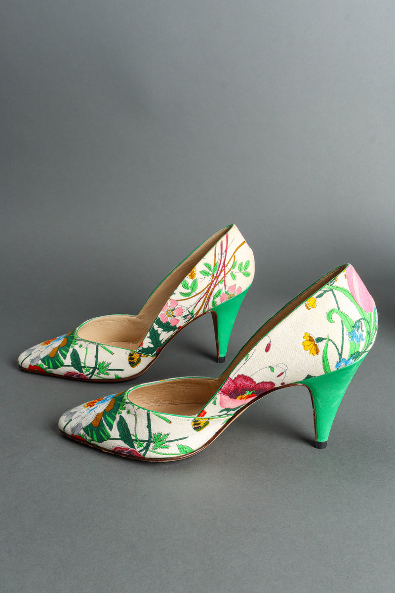 Vintage 1980 Gucci Botanical Floral Green Heels L side flat lay @ Recess LA