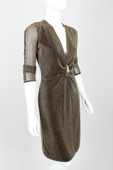 Vintage Gucci Tom Ford A/W 2000 Gold Lamé Dionysus Dress on Mannequin angle crop at Recess LA