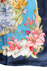 Vintage Gucci Floral Wildflower Berries Silk Scarf Closeup Signature at Recess LA