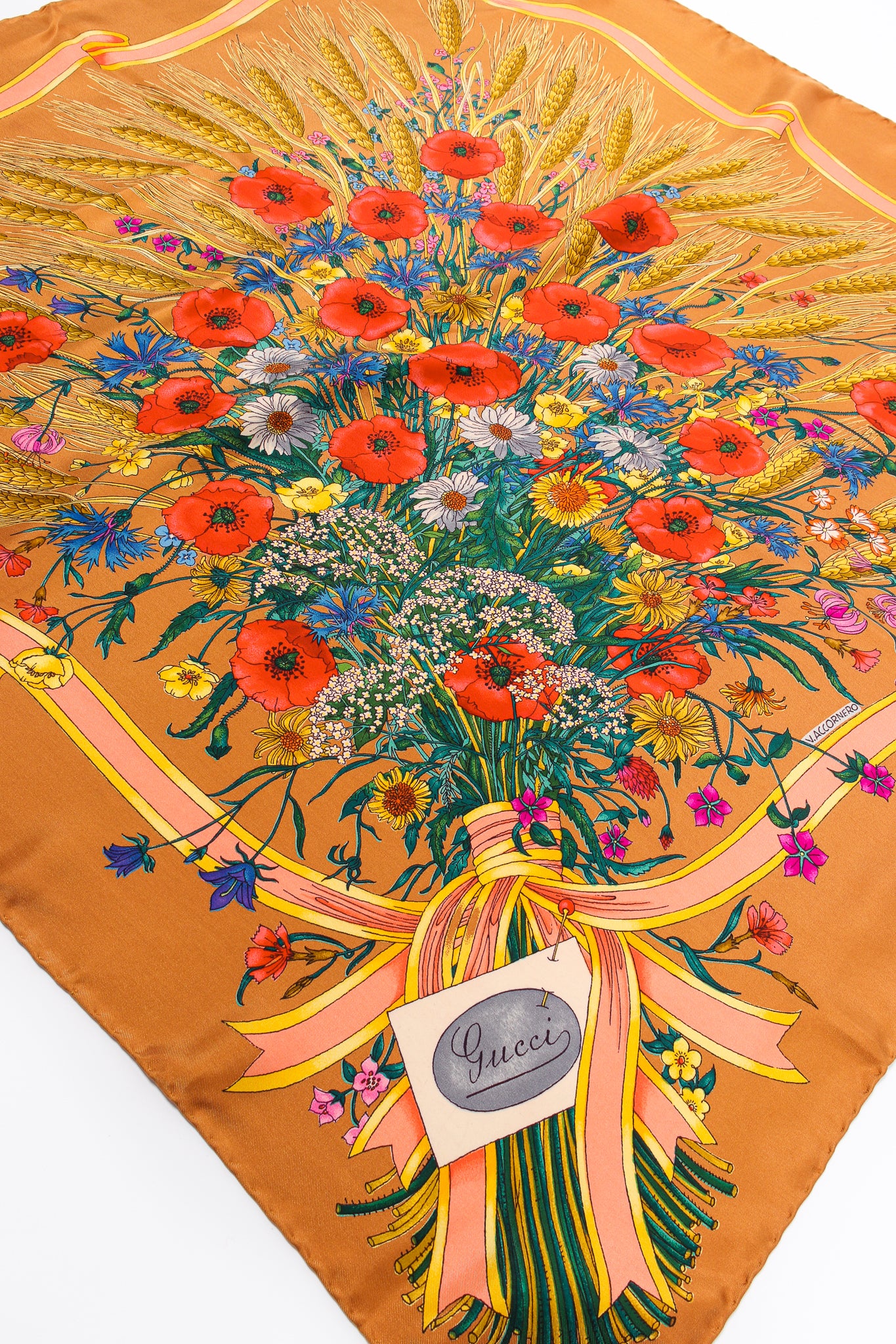 Vintage Gucci V. Accornero Wildflower Wheat Floral Bouquet Scarf at Recess Los Angeles