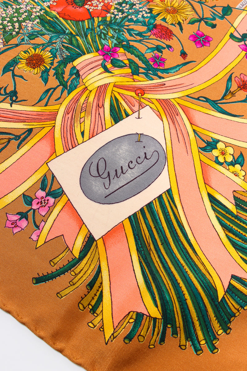 Vintage Gucci V. Accornero Wildflower Wheat Floral Bouquet Scarf signature at Recess Los Angeles