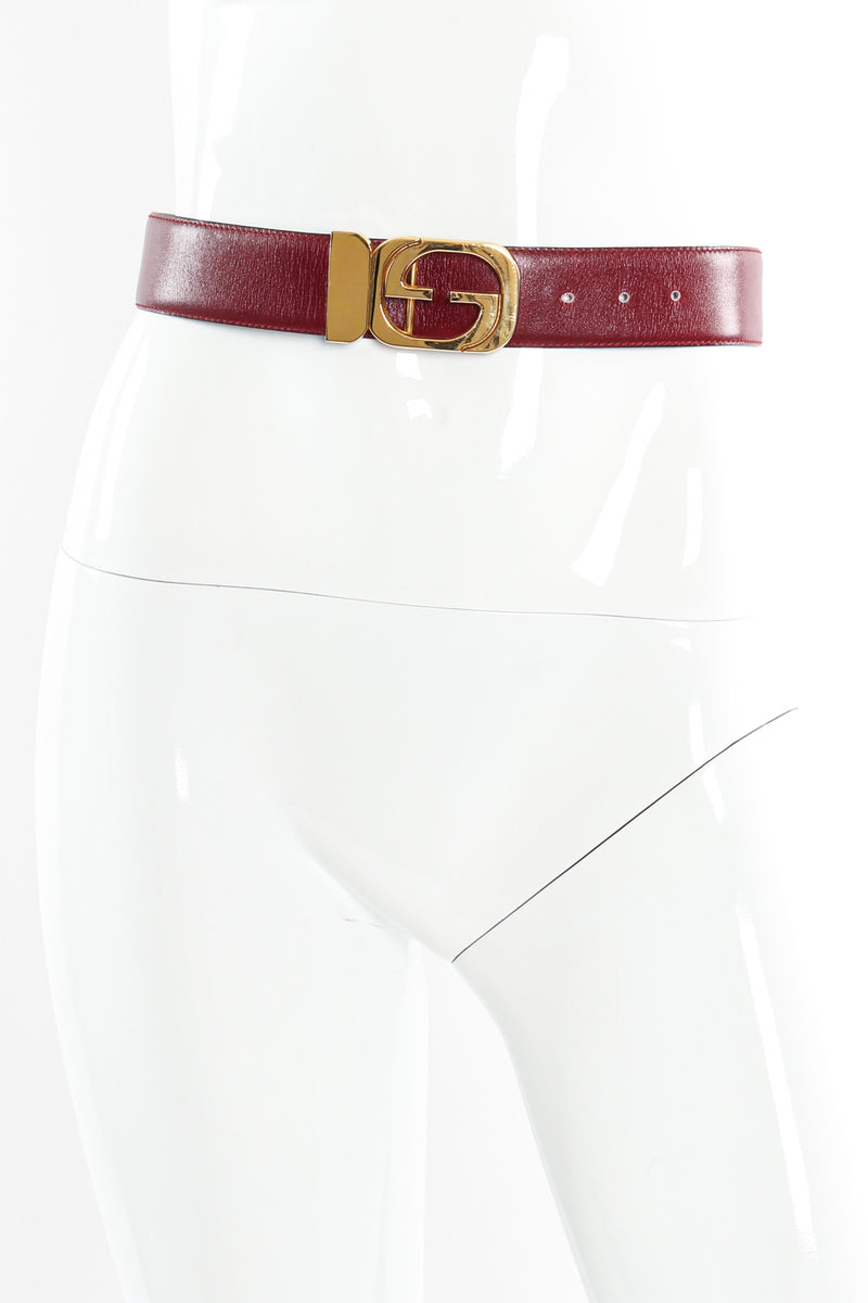 Vintage Gucci Logo Buckle Leather Belt on mannequin @ Recess LA