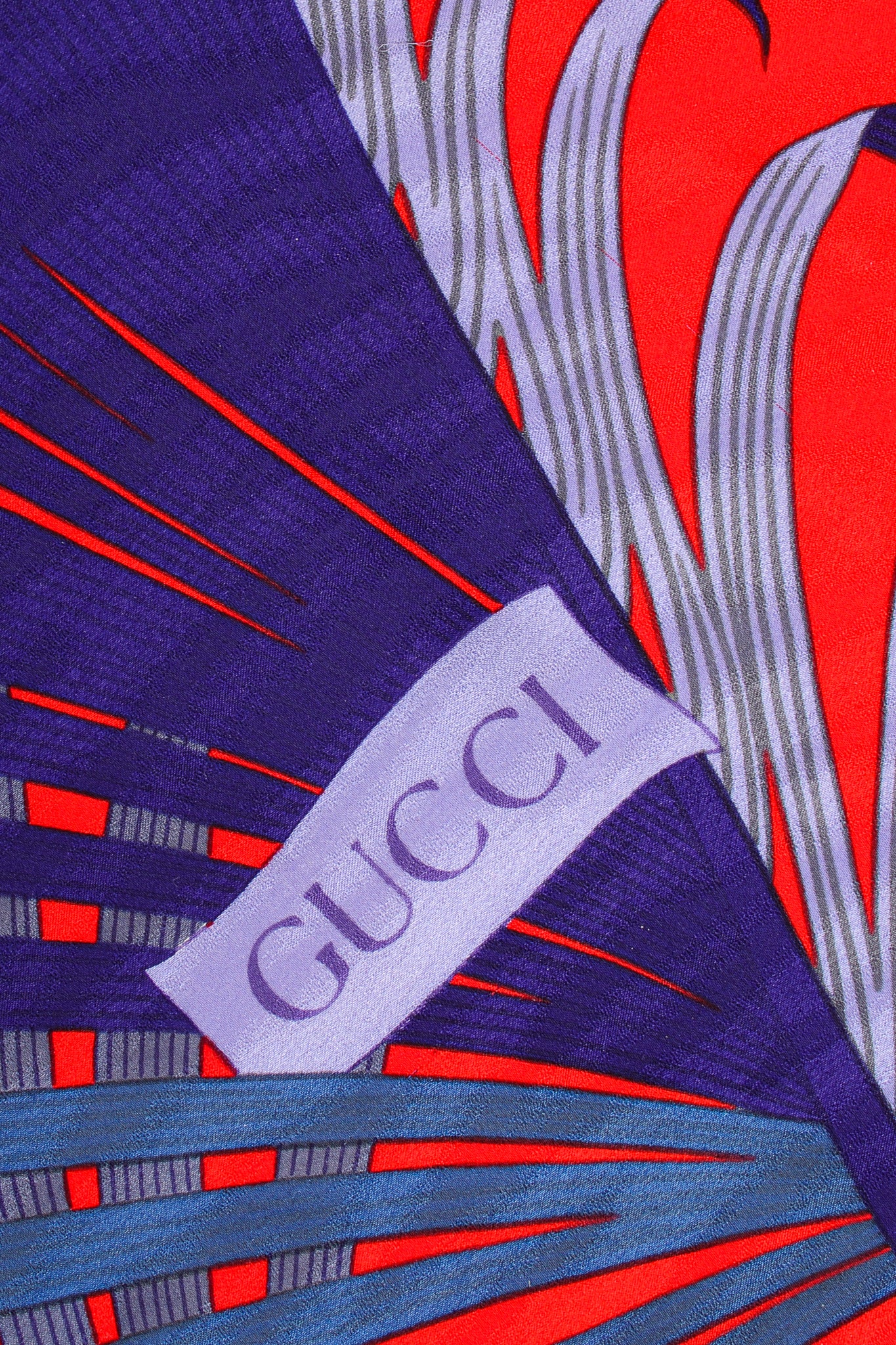 Vintage Gucci Oversized Tropical Elephant Silk Scarf signature at Recess Los Angeles