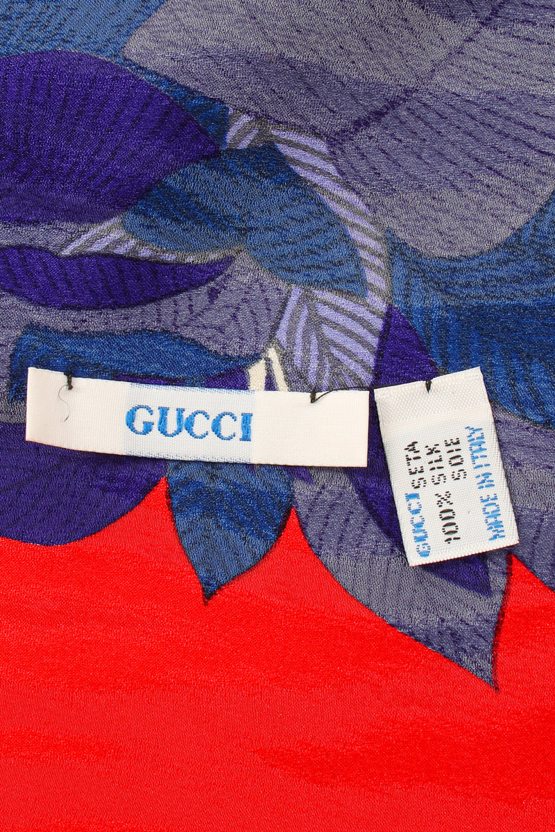 Vintage Gucci Oversized Tropical Elephant Silk Scarf labels at Recess Los Angeles