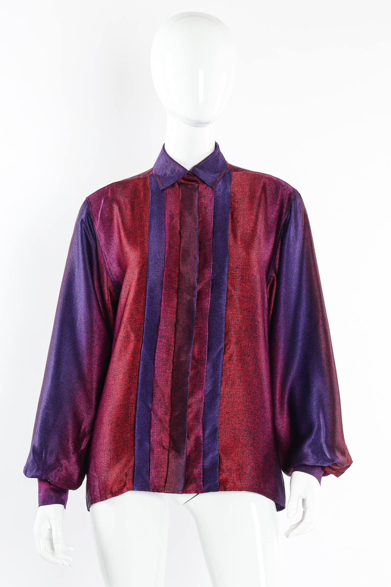 Vintage Gucci Silk Ombré Crosshatch Blouse mannequin front @ Recess Los Angeles