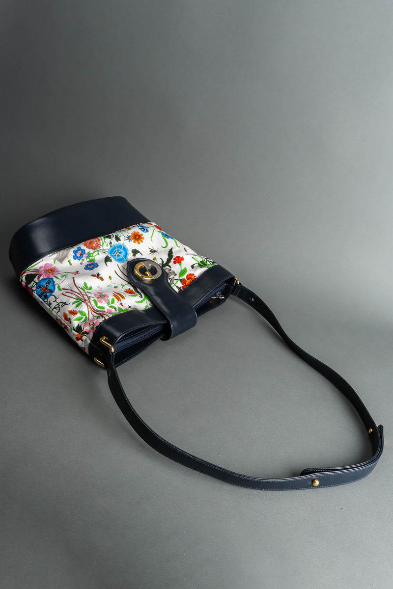 Vintage Gucci 1980 Botanical Flora Bucket Shoulder Bag flat lay @ Recess LA