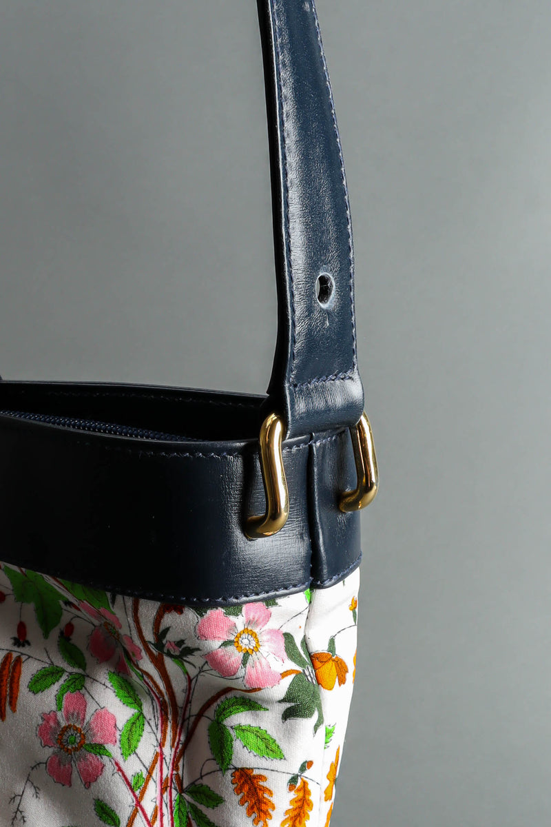 Vintage Gucci 1980 Botanical Flora Bucket Shoulder Bag side close up detail @ Recess LA