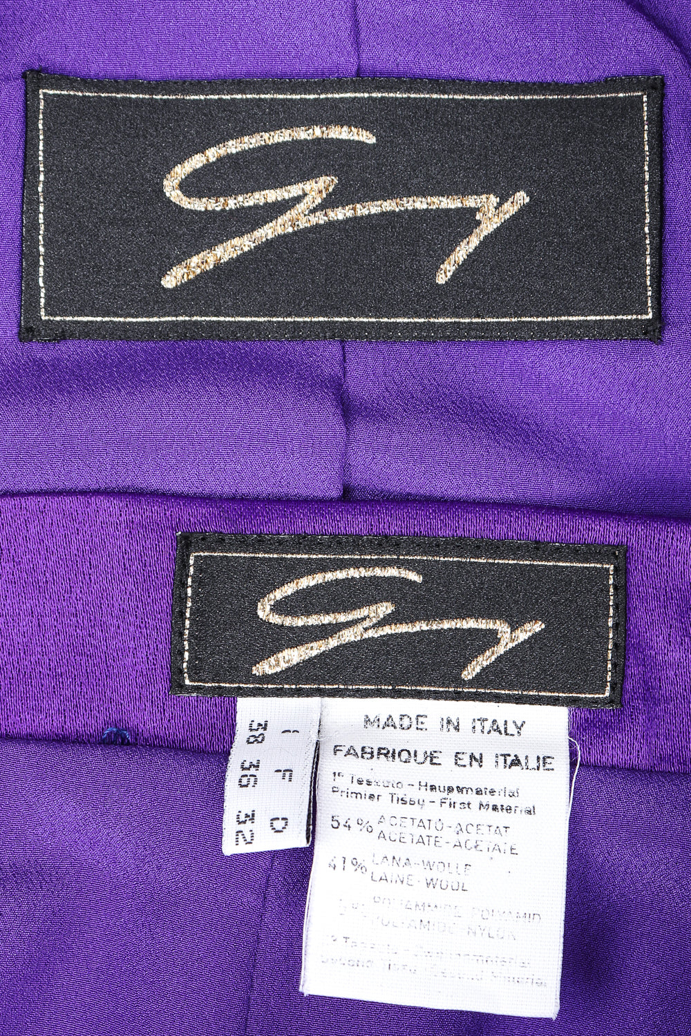 Recess Designer Consignment Vintage Genny Electric Purple Grape Satin Power Suit Jacket & Skirt Suit Los Angeles Resale