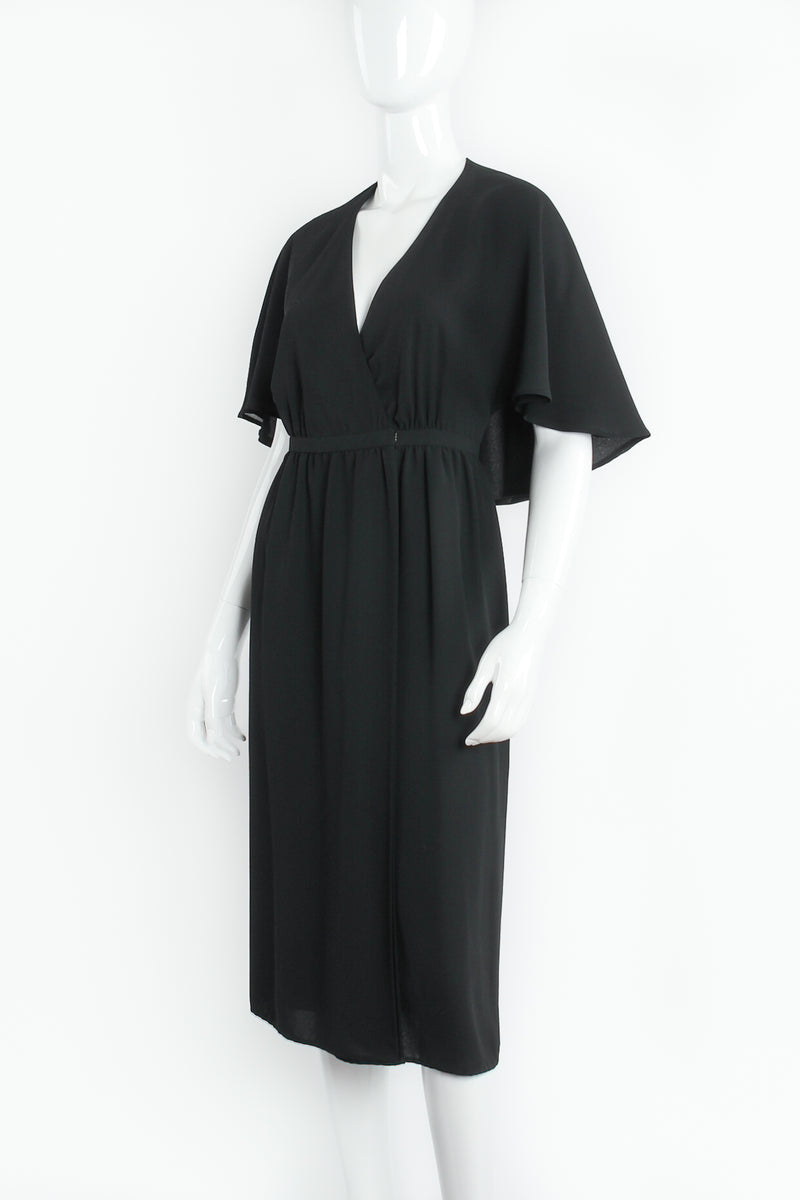 Vintage Halston Open Back Capelet Wrap Dress on Mannequin Angle at Recess LA