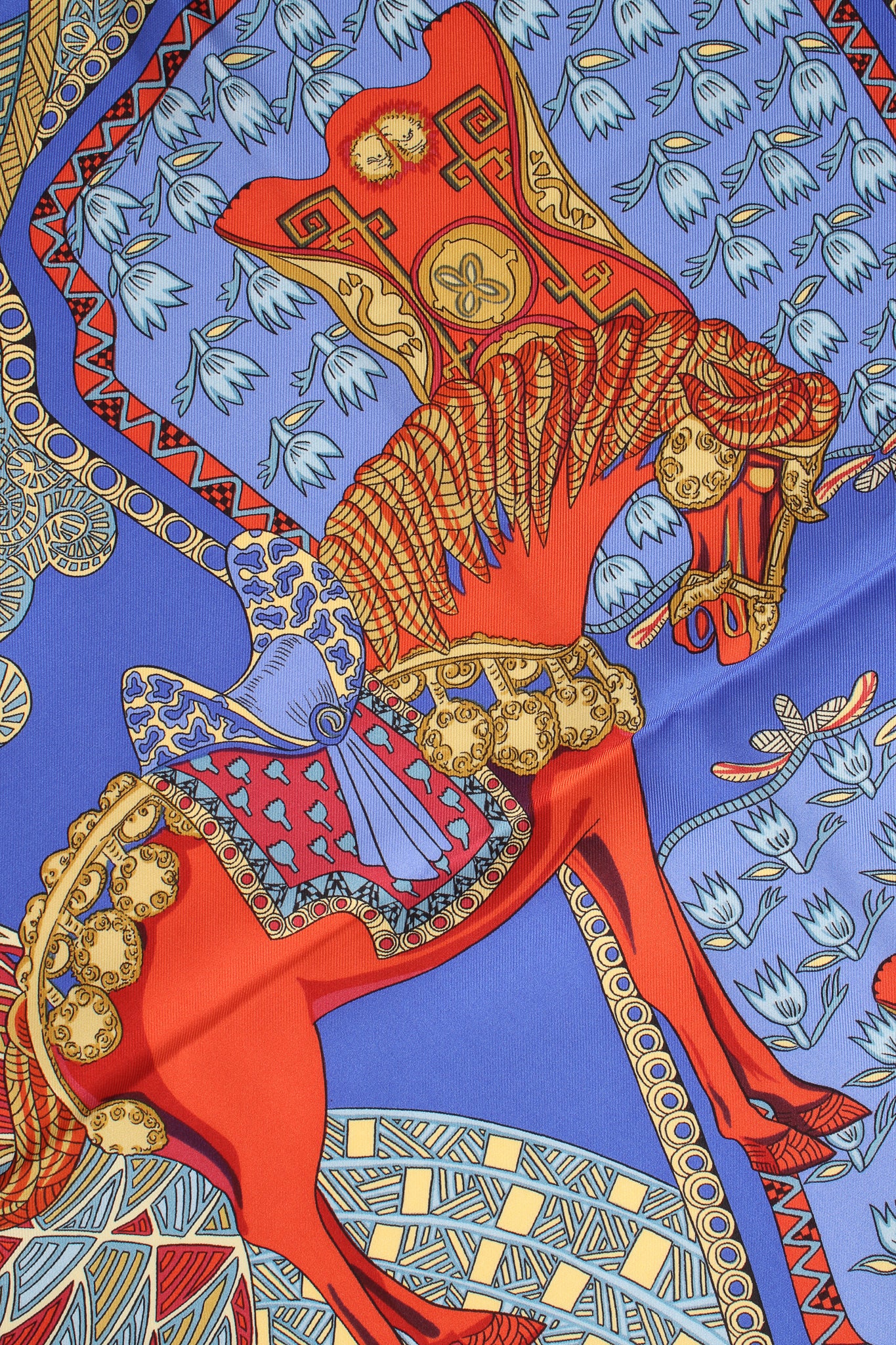 Vintage Hermes Annie Faivre  Art Des Steppes Silk Scarf detail at Recess Los Angeles