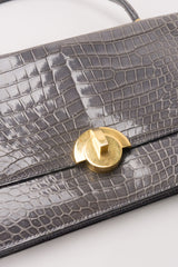 Hermès 1950s Elephant Grey Shiny Porosus Crocodile Demi Lune Handbag