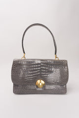 Hermès 1950s Elephant Grey Shiny Porosus Crocodile Demi Lune Handbag