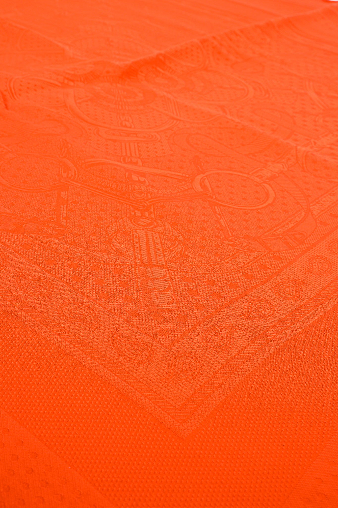 Vintage Hermes Classic Orange Jacquard Scarf detail at Recess Los Angeles