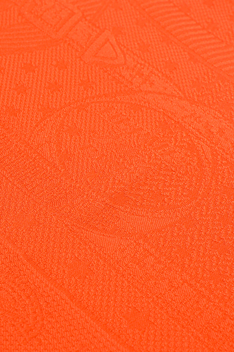 Vintage Hermes Classic Orange Jacquard Scarf signature at Recess Los Angeles