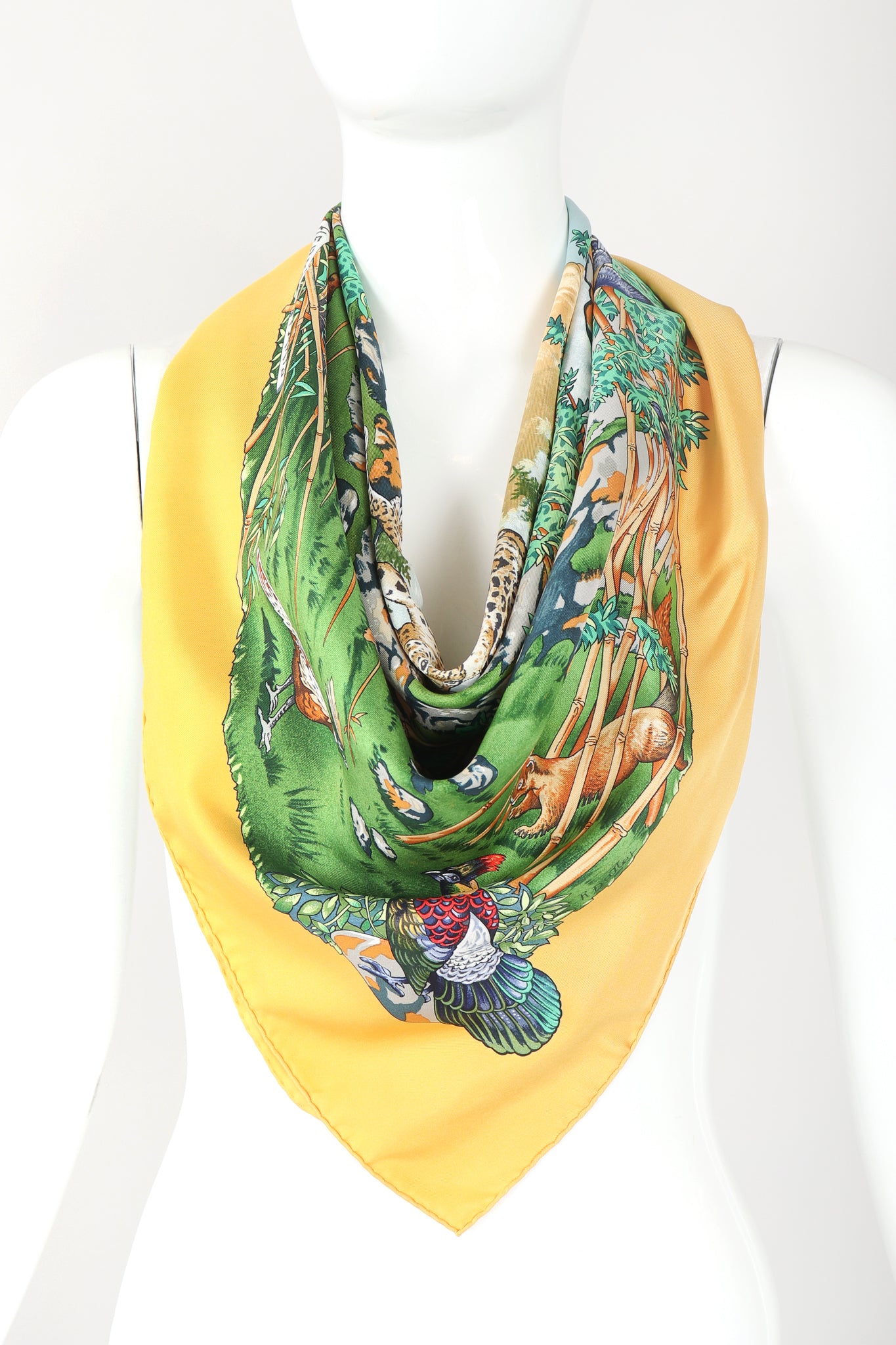 Recess Designer Consignment Vintage Hermes Robert Dallet Sichuan Wildlife Wildcat Panda Silk Scarf Los Angeles Resale