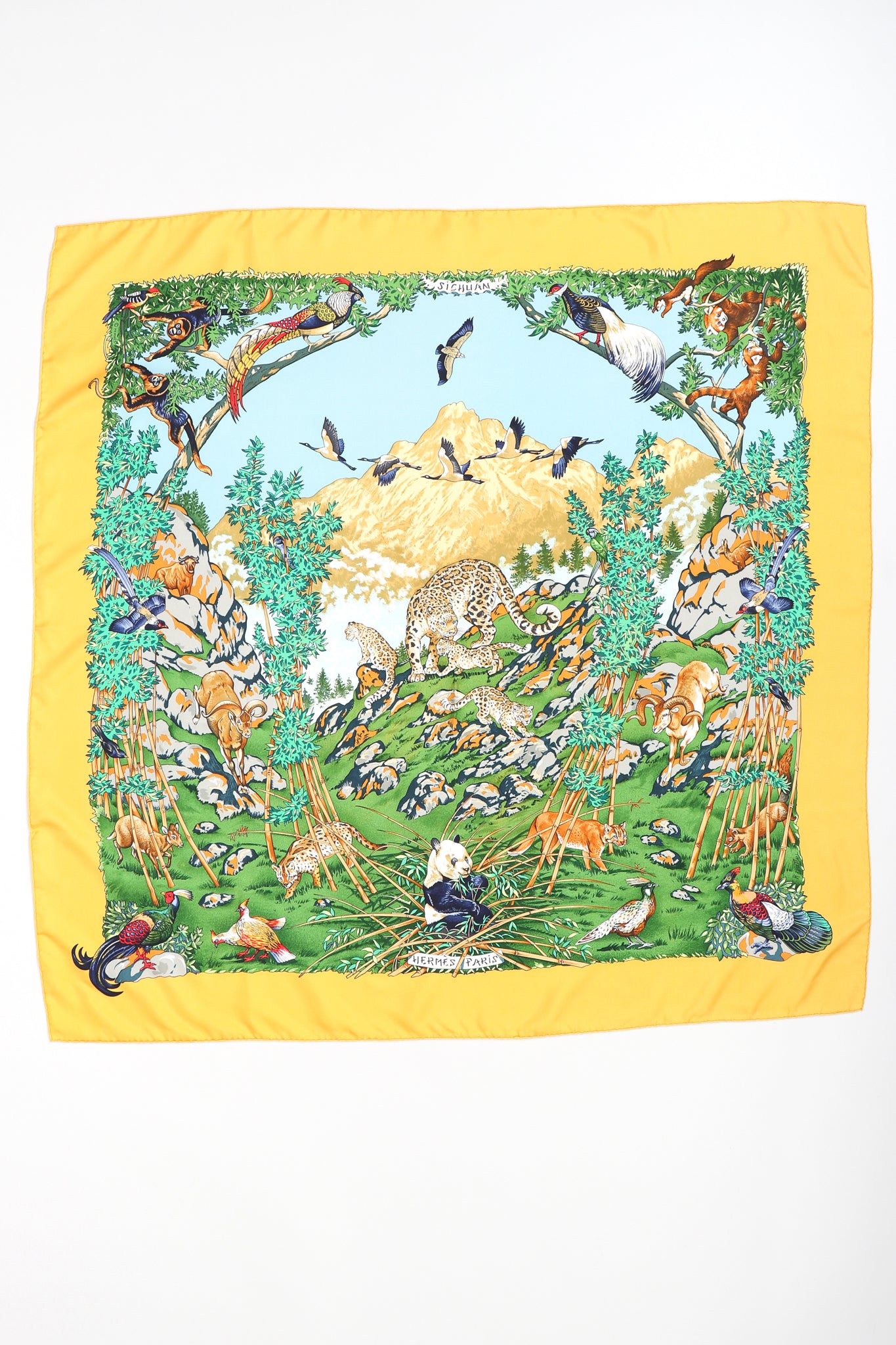 Recess Designer Consignment Vintage Hermes Robert Dallet Sichuan Wildlife Wildcat Panda Silk Scarf Los Angeles Resale