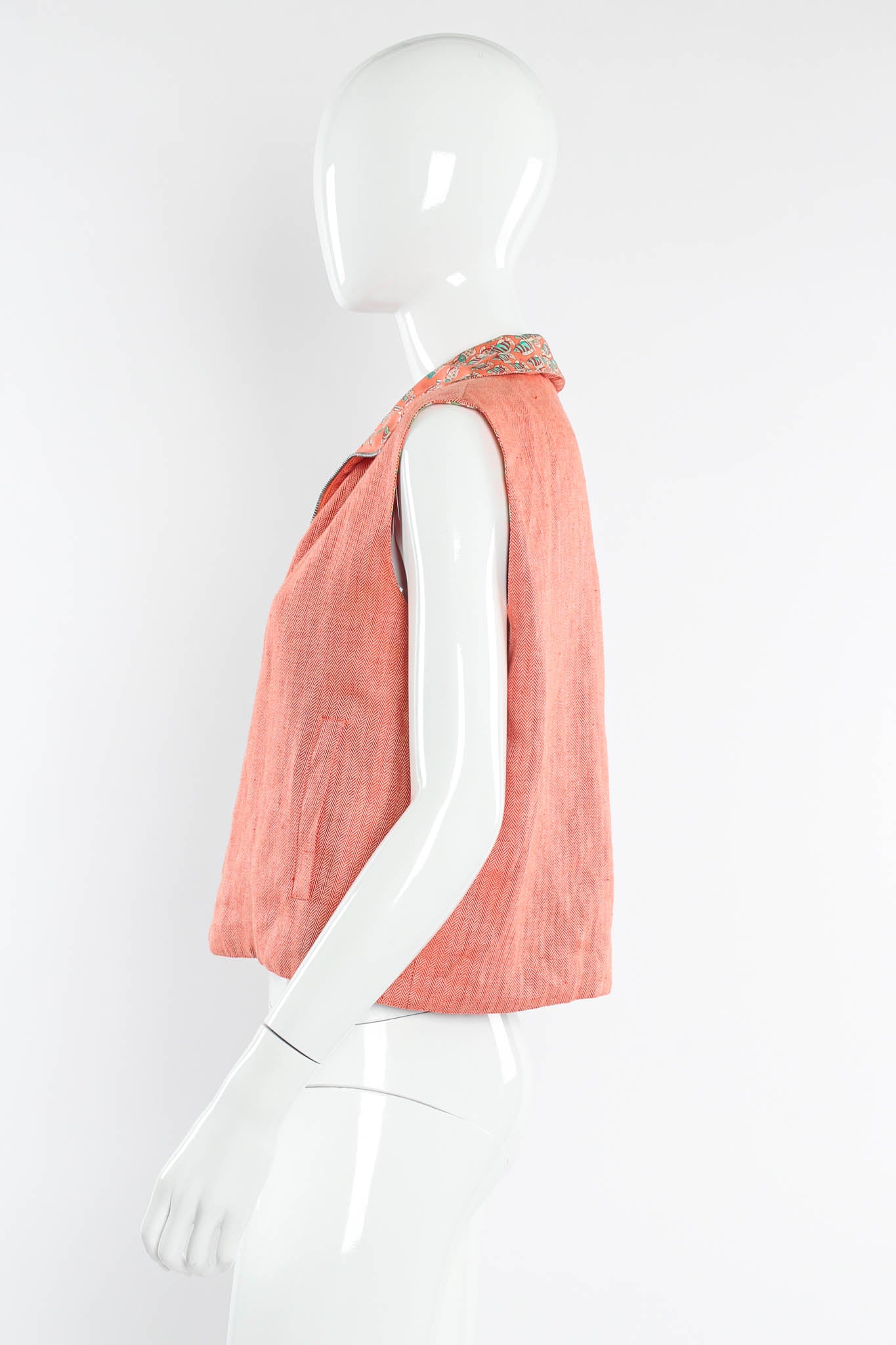 Vintage Hermés Reversible Silk Clownfish Vest mannequin side chevron @ Recess Los Angeles