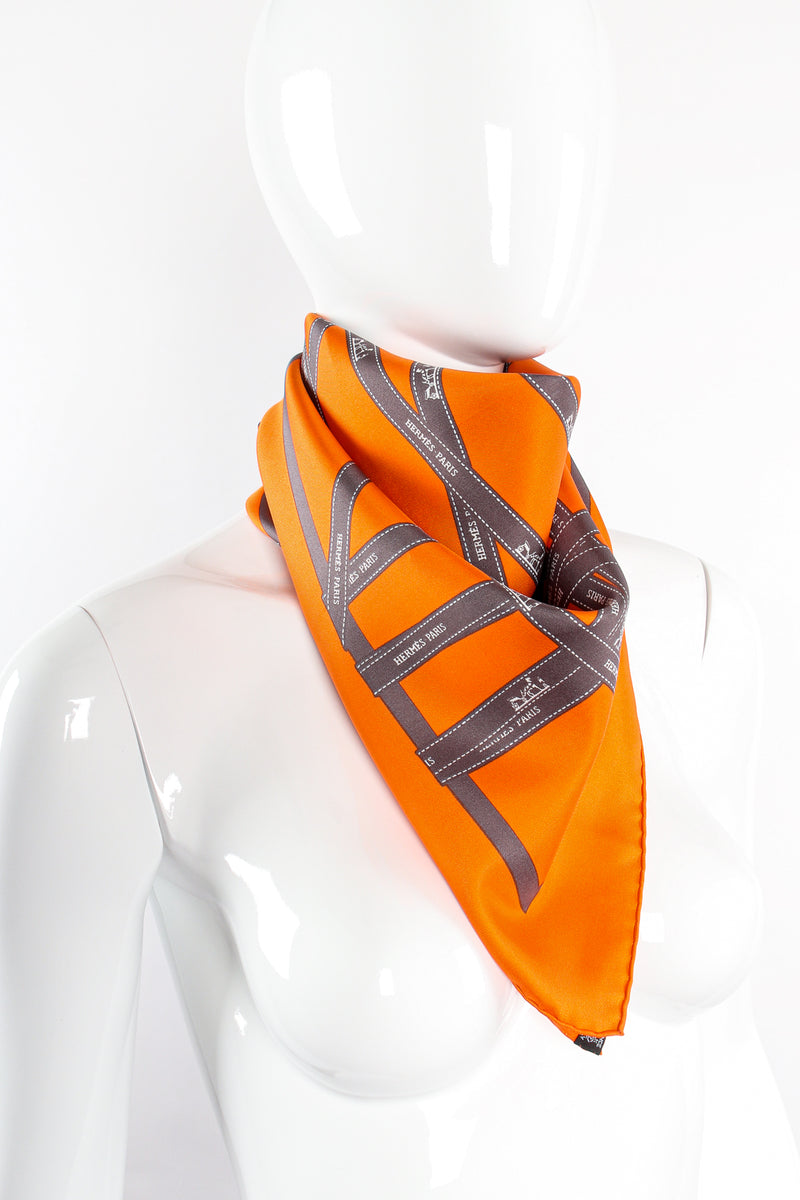 Vintage Hermès Carre 90cm Bolduc Ribbon Print Scarf on Mannequin at Recess Los Angeles