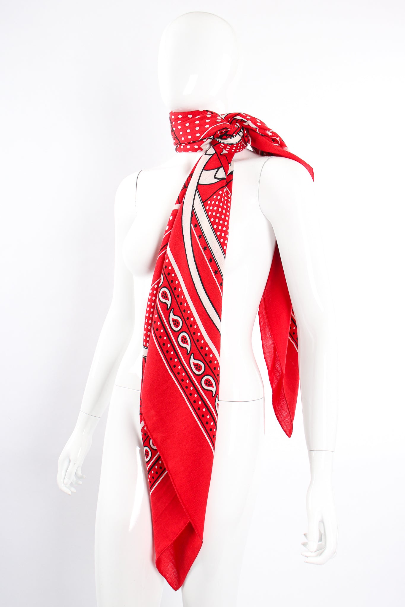 Vintage Hermes Oversized Red Grand Manège Scarf on mannequin at Recess Los Angeles