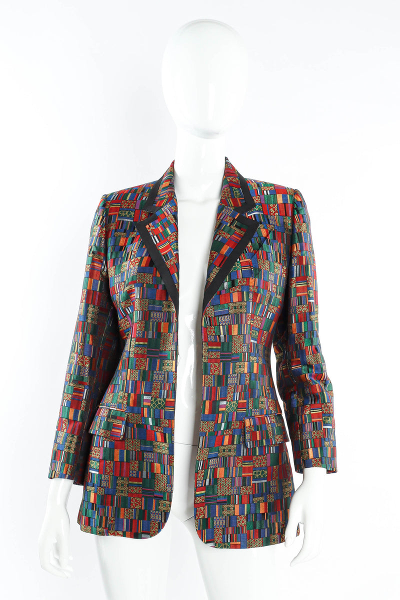 Vintage Hermés Mosaic Patchwork Silk Blazer mannequin front @ Recess LA