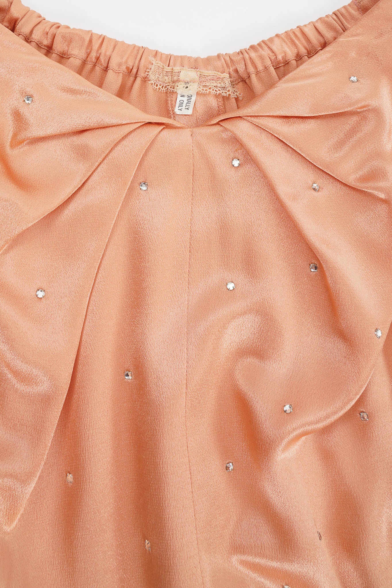 Vintage Holly's Harp Peach Satin Rhinestone Duster & Dress Set waistband at Recess Los Angeles