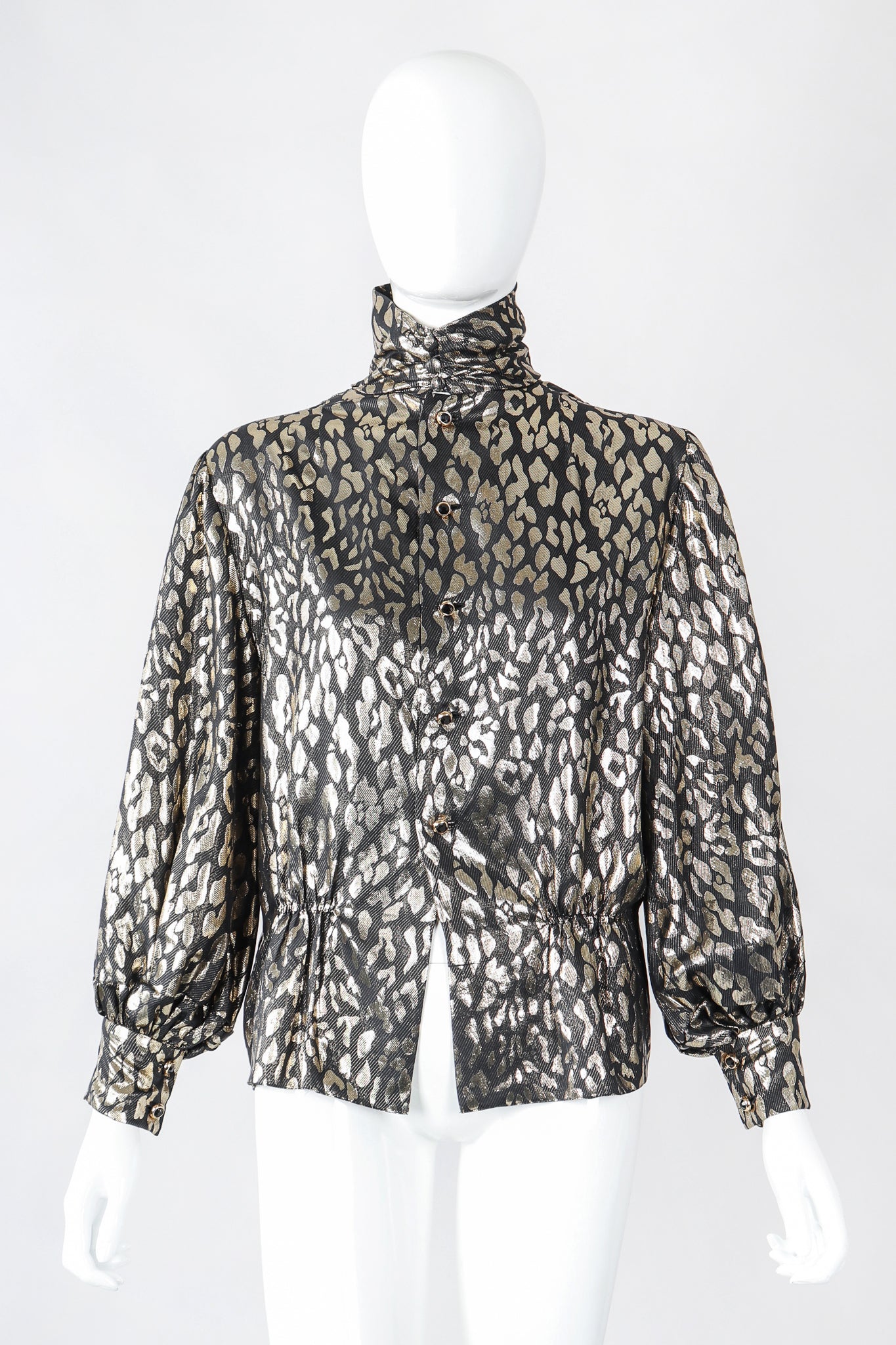 Recess Los Angeles Designer Consignment Vintage Pauline Trigere Leopard Lamé Blouse