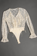 Vintage I.Magnin Sheer Lace Jabot Bodysuit flat at Recess Los Angeles