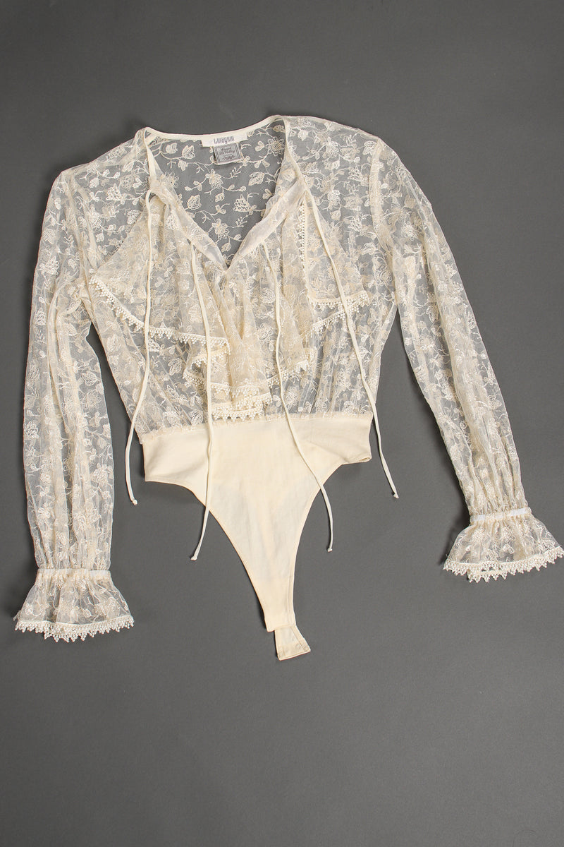 Vintage I.Magnin Sheer Lace Jabot Bodysuit flat at Recess Los Angeles