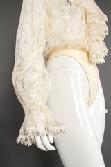 Vintage I.Magnin Sheer Lace Jabot Bodysuit on Mannequin sleeve at Recess Los Angeles