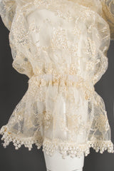 Vintage I.Magnin Sheer Lace Jabot Bodysuit on Mannequin sleeve cuff at Recess Los Angeles