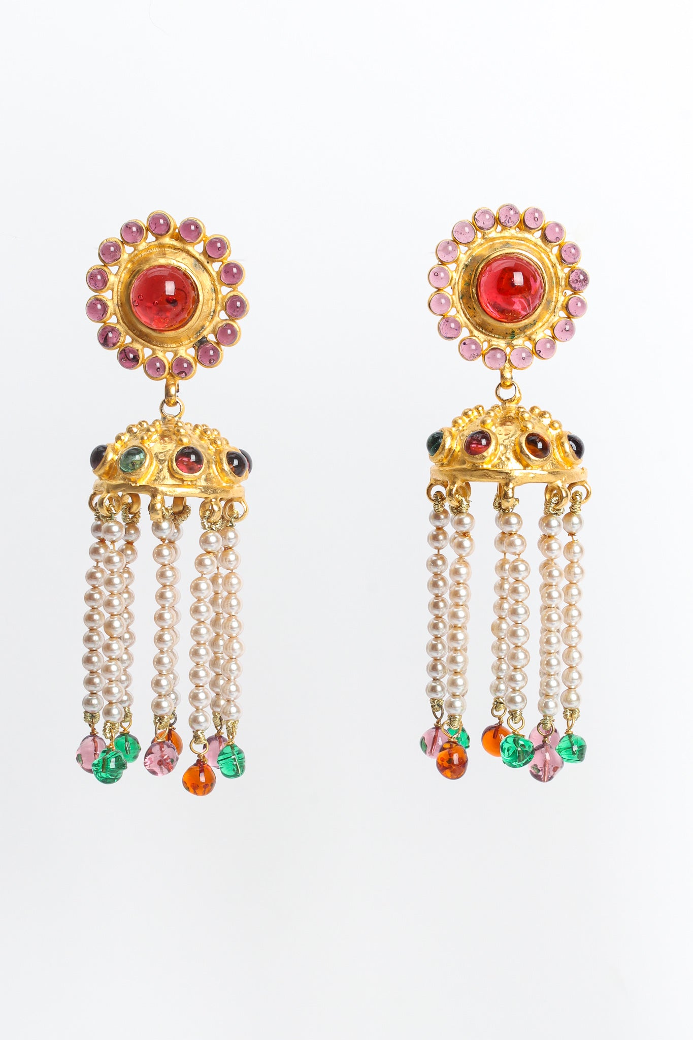 Vintage Deanna Hamro Umbrella Pearl Chandelier Earrings front hang @ Recess LA