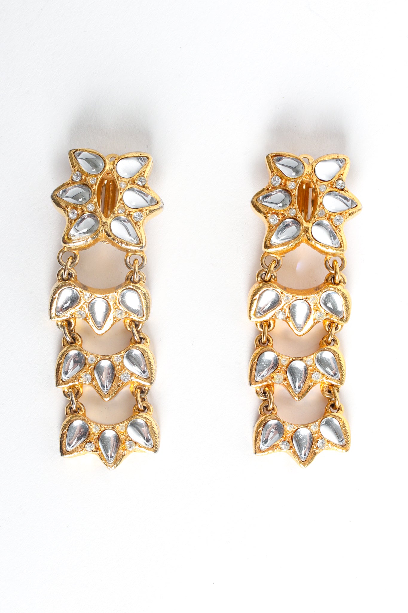 Vintage Yves Saint Laurent Mirror Teardrop Earrings flat front @ Recess LA