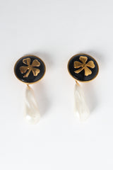 Vintage Chanel Lucky Clover Pearl Drop Earrings front flat @ Recess LA