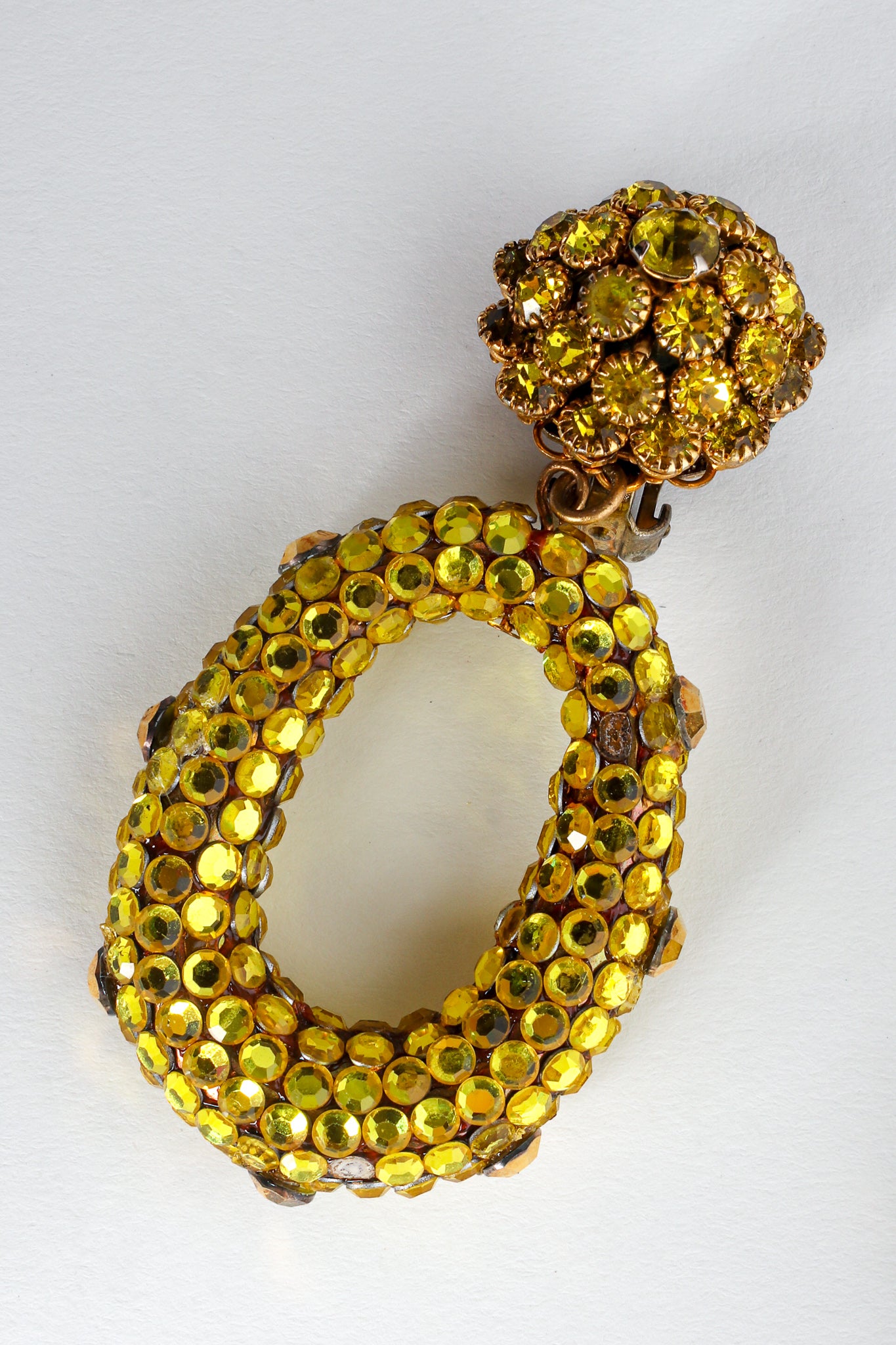 Vintage Rhinestone Chartreuse Hoop Earrings single front @ Recess Los Angeles