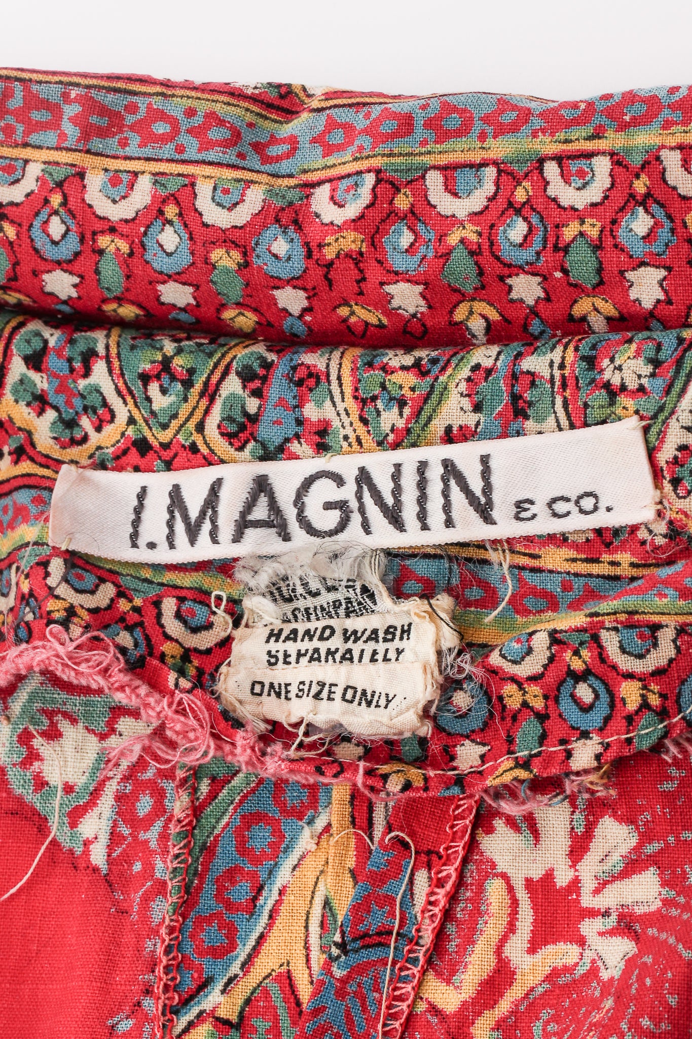 Vintage I.Magnin Floral Print Cotton Caftan label at Recess Los Angeles