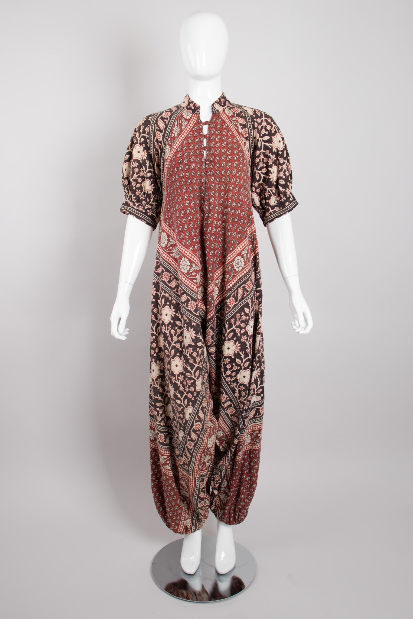 India Imports Cotton Batik Print Onesie Harem Jumpsuit